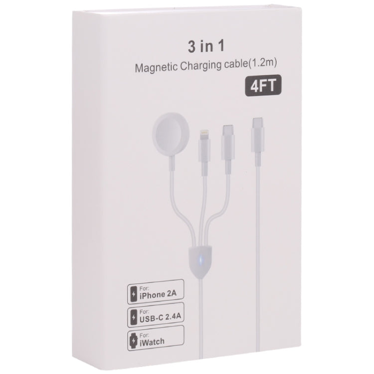 3 in 1 USB-C / Type-C to 8 Pin + USB-C / Type-C + Magnetic Watch Wireless Charger Data Cable, Cable Length: 1.2m -  by PMC TechLife | Online Shopping South Africa | PMC TechLife