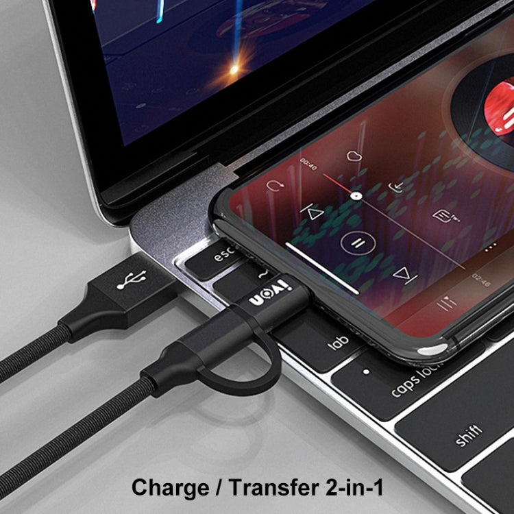 IVON CA51 2.4A USB to 8 Pin + Micro USB 2 in 1 Charging Sync Data Cable, Length: 1m(Black) - 2 in 1 Cable by IVON | Online Shopping South Africa | PMC TechLife