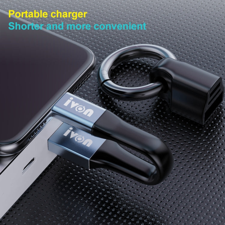 IVON CA90 2.4A USB to 8 Pin Portable Data Cable with Ring, Length: 14.5cm(Dark Gray) - Normal Style Cable by IVON | Online Shopping South Africa | PMC TechLife