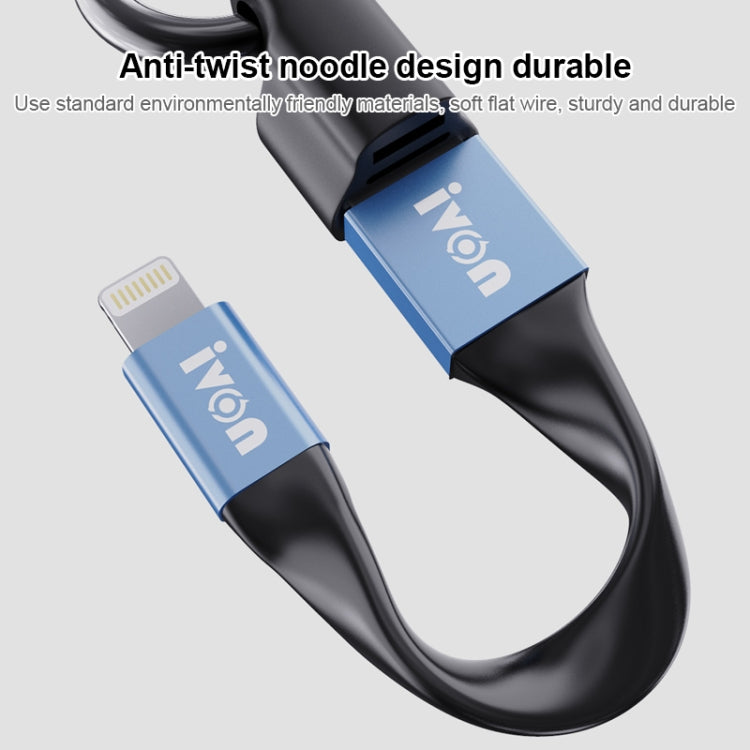 IVON CA90 2.4A USB to 8 Pin Portable Data Cable with Ring, Length: 14.5cm(Dark Gray) - Normal Style Cable by IVON | Online Shopping South Africa | PMC TechLife