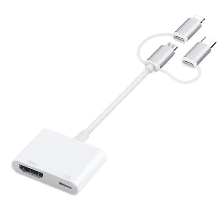 A18 Pro 3 in 1 8 Pin + Type-C + Micro USB to HDMI + 8 Pin Digital AV Adapter (White) - Converter & Adapter by PMC TechLife | Online Shopping South Africa | PMC TechLife