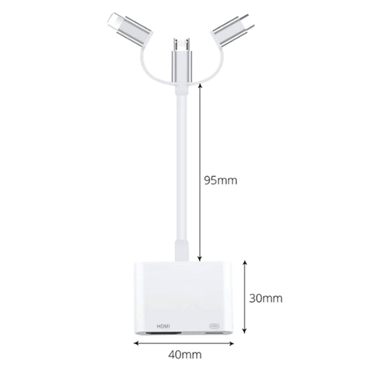 A18 Pro 3 in 1 8 Pin + Type-C + Micro USB to HDMI + 8 Pin Digital AV Adapter (White) - Converter & Adapter by PMC TechLife | Online Shopping South Africa | PMC TechLife
