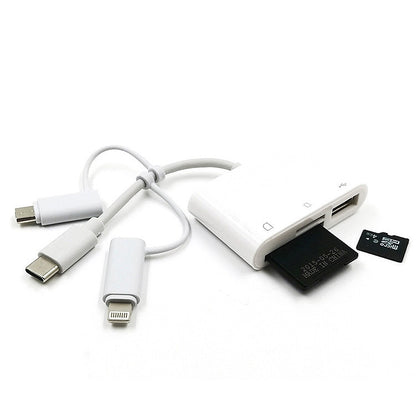 3 in 1 8-Pin And Micro USB And Type-C to TF & SD Card Reader USB OTG Extender Adapter (White) - Converter & Adapter by PMC Jewellery | Online Shopping South Africa | PMC Jewellery