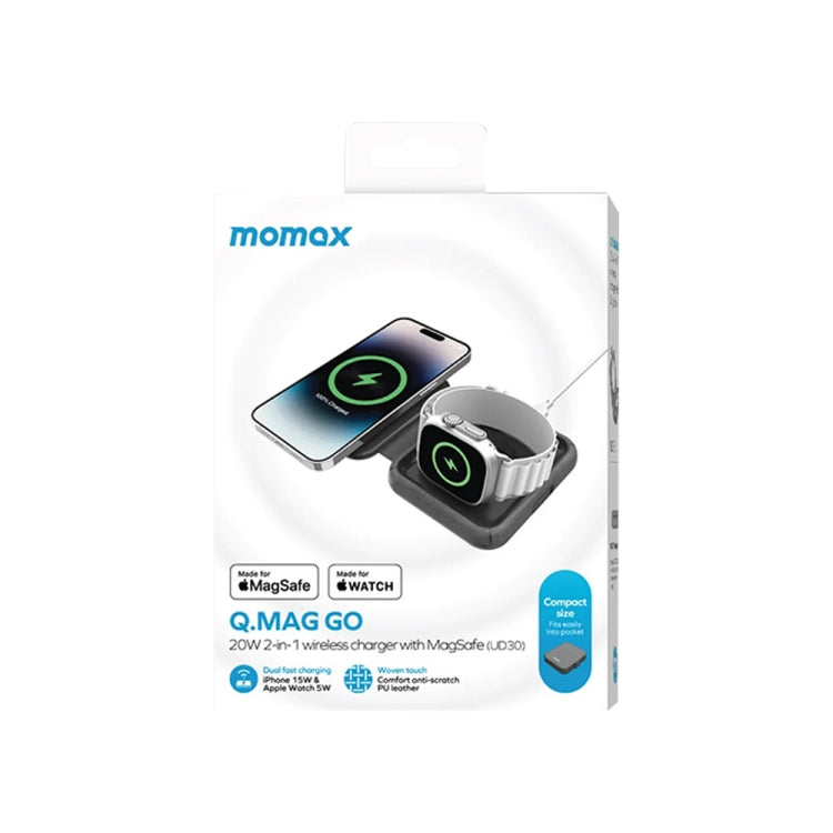 MOMAX UD30 Q.Mag Go 2 in 1 Foldable Magsafe Magnetic Wireless Charger - Charger / Holder by MOMAX | Online Shopping South Africa | PMC Jewellery | Buy Now Pay Later Mobicred