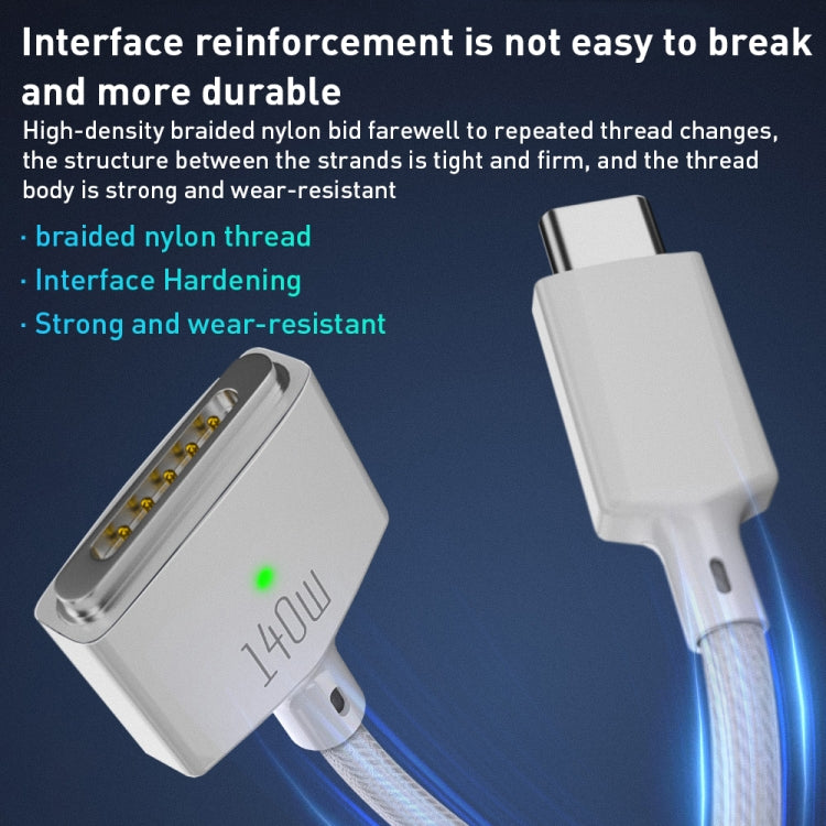140W USB-C / Type-C to MagSafe 3 Nylon Braided Magnetic Charging Cable, Length: 2m (White) - Cable & Adapter by PMC TechLife | Online Shopping South Africa | PMC TechLife