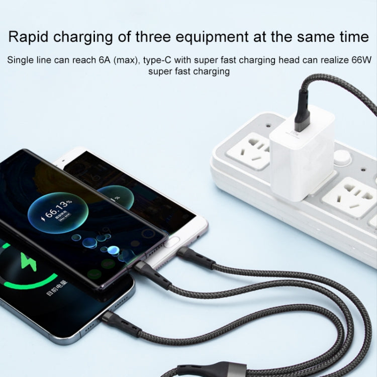 100W 6A Type-C to 8 Pin+Type-C+Micro USB Charging Data Cable, 1.3m(Black) - Multifunction Cable by PMC TechLife | Online Shopping South Africa | PMC TechLife