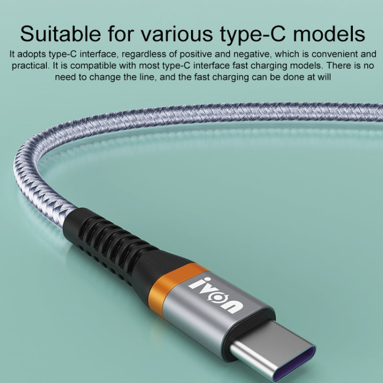 IVON CA79 5A Type-C / USB-C Aluminum Alloy Braided Fast Charging Data Cable for Huawei, Length: 1m (Silver Grey) - USB-C & Type-C Cable by IVON | Online Shopping South Africa | PMC TechLife | Buy Now Pay Later Mobicred