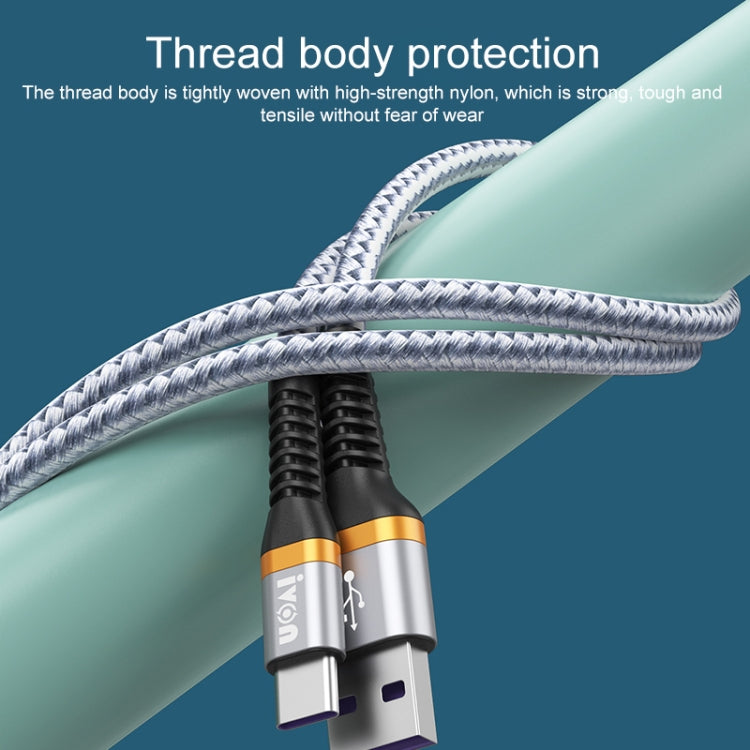 IVON CA79 5A Type-C / USB-C Aluminum Alloy Braided Fast Charging Data Cable for Huawei, Length: 1m (Silver Grey) - USB-C & Type-C Cable by IVON | Online Shopping South Africa | PMC TechLife | Buy Now Pay Later Mobicred