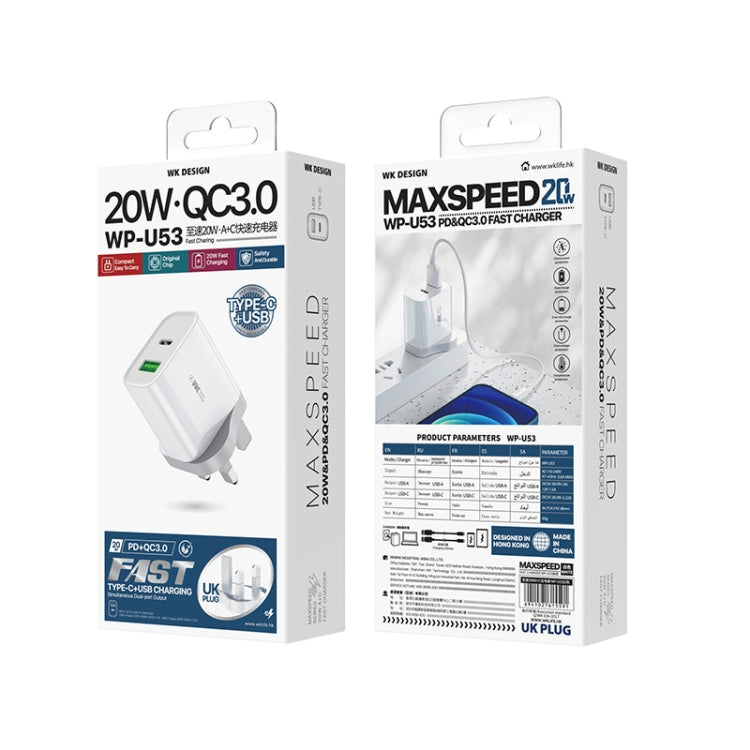 WK WP-U53 QC3.0 Charger 20W USB Type-C Maxspeed PD Fast Charger(UK Plug) - free shipping - PMC TechLife - Order now!