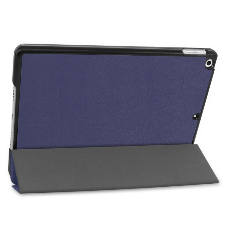 For iPad 10.2 Custer Texture Horizontal Flip Smart PU Leather Case with Sleep / Wake-up Function & Three-folding Holder (Dark Blue) - iPad 10.2 Cases by PMC TechLife | Online Shopping South Africa | PMC TechLife
