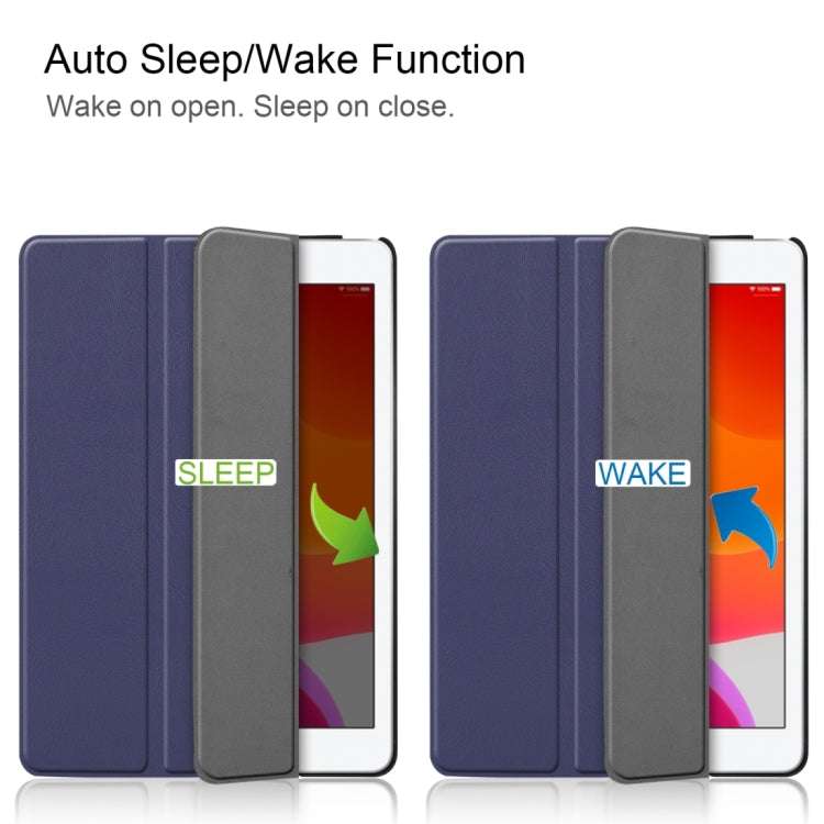 For iPad 10.2 Custer Texture Horizontal Flip Smart PU Leather Case with Sleep / Wake-up Function & Three-folding Holder (Dark Blue) - iPad 10.2 Cases by PMC TechLife | Online Shopping South Africa | PMC TechLife