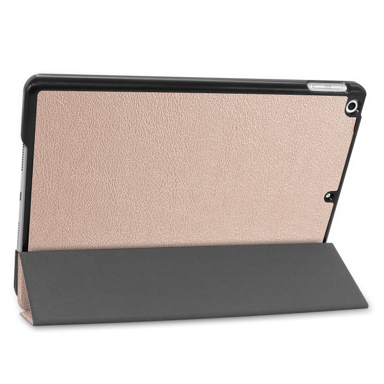 For iPad 10.2 Custer Texture Horizontal Flip Smart PU Leather Case with Sleep / Wake-up Function & Three-folding Holder (Gold) - iPad 10.2 Cases by PMC TechLife | Online Shopping South Africa | PMC TechLife