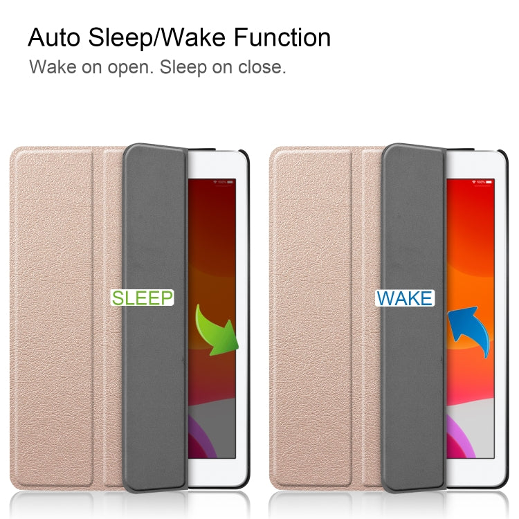 For iPad 10.2 Custer Texture Horizontal Flip Smart PU Leather Case with Sleep / Wake-up Function & Three-folding Holder (Gold) - iPad 10.2 Cases by PMC TechLife | Online Shopping South Africa | PMC TechLife