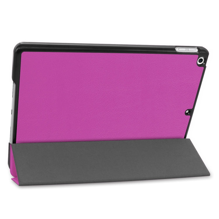 For iPad 10.2 Custer Texture Horizontal Flip Smart PU Leather Case with Sleep / Wake-up Function & Three-folding Holder (Purple) - iPad 10.2 Cases by PMC TechLife | Online Shopping South Africa | PMC TechLife