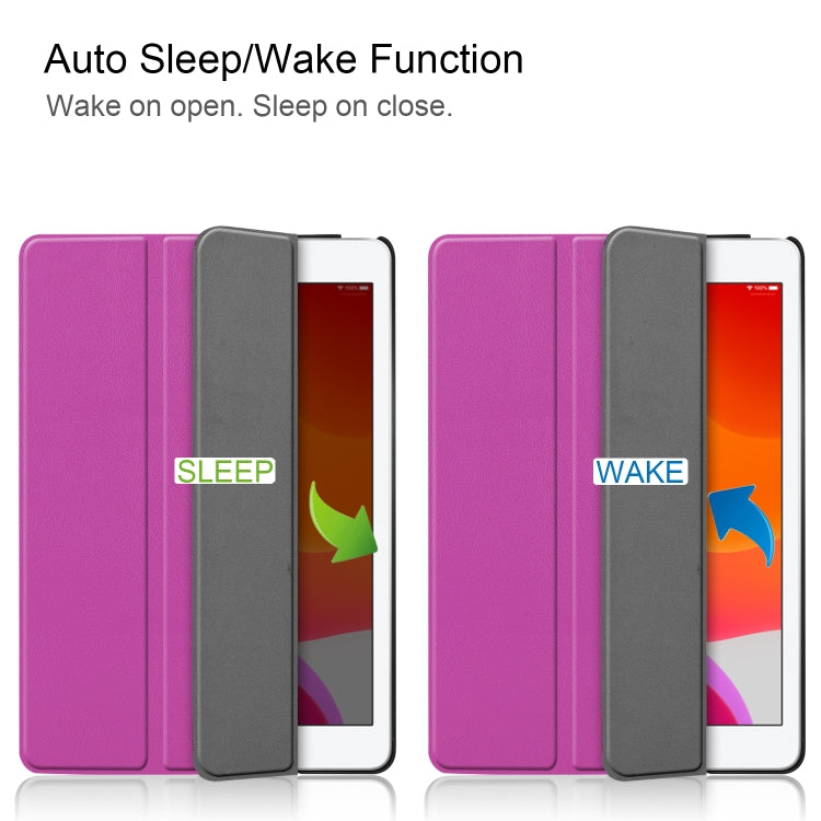 For iPad 10.2 Custer Texture Horizontal Flip Smart PU Leather Case with Sleep / Wake-up Function & Three-folding Holder (Purple) - iPad 10.2 Cases by PMC TechLife | Online Shopping South Africa | PMC TechLife