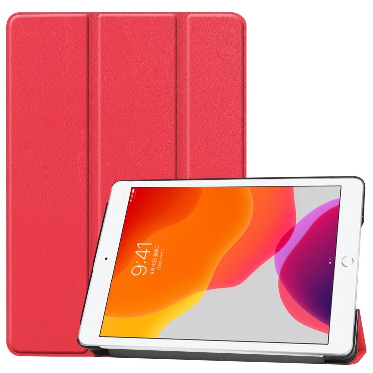 For iPad 10.2 Custer Texture Horizontal Flip Smart PU Leather Case with Sleep / Wake-up Function & Three-folding Holder (Red) - iPad 10.2 Cases by PMC TechLife | Online Shopping South Africa | PMC TechLife