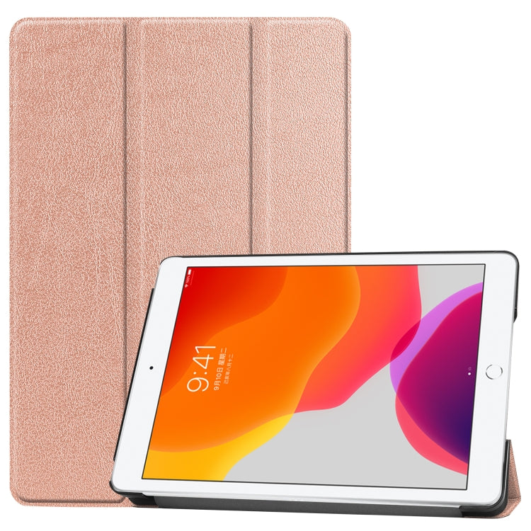 For iPad 10.2 Custer Texture Horizontal Flip Smart PU Leather Case with Sleep / Wake-up Function & Three-folding Holder (Rose Gold) - iPad 10.2 Cases by PMC TechLife | Online Shopping South Africa | PMC TechLife