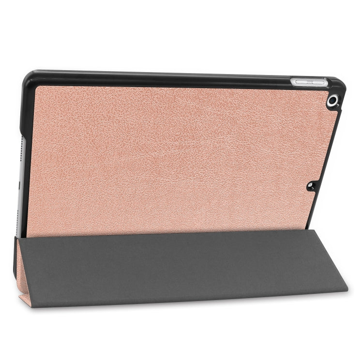 For iPad 10.2 Custer Texture Horizontal Flip Smart PU Leather Case with Sleep / Wake-up Function & Three-folding Holder (Rose Gold) - iPad 10.2 Cases by PMC TechLife | Online Shopping South Africa | PMC TechLife