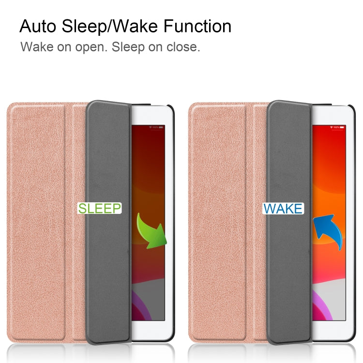 For iPad 10.2 Custer Texture Horizontal Flip Smart PU Leather Case with Sleep / Wake-up Function & Three-folding Holder (Rose Gold) - iPad 10.2 Cases by PMC TechLife | Online Shopping South Africa | PMC TechLife