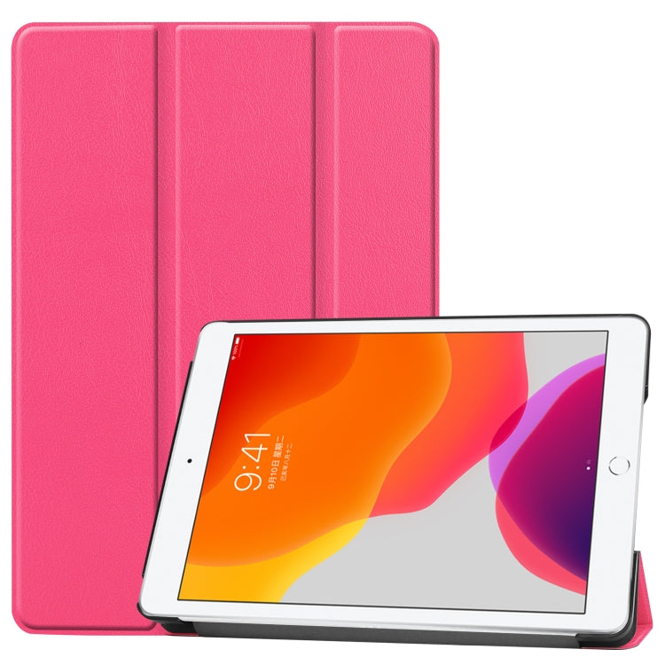 For iPad 10.2 Custer Texture Horizontal Flip Smart PU Leather Case with Sleep / Wake-up Function & Three-folding Holder (Rose Red) - iPad 10.2 Cases by PMC TechLife | Online Shopping South Africa | PMC TechLife