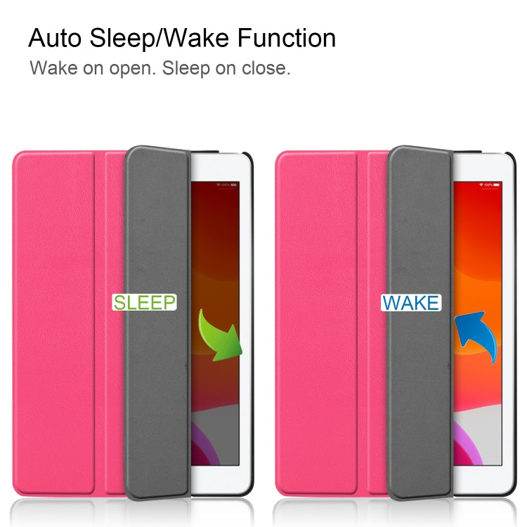 For iPad 10.2 Custer Texture Horizontal Flip Smart PU Leather Case with Sleep / Wake-up Function & Three-folding Holder (Rose Red) - iPad 10.2 Cases by PMC TechLife | Online Shopping South Africa | PMC TechLife