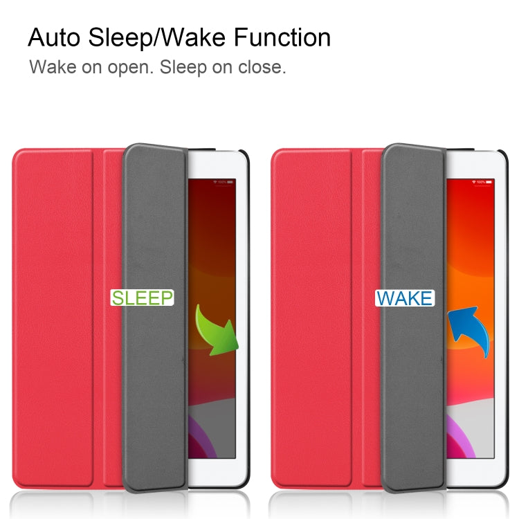 For iPad 10.2 Custer Texture Horizontal Flip Smart PU Leather Case with Sleep / Wake-up Function & Three-folding Holder (Red) - iPad 10.2 Cases by PMC TechLife | Online Shopping South Africa | PMC TechLife