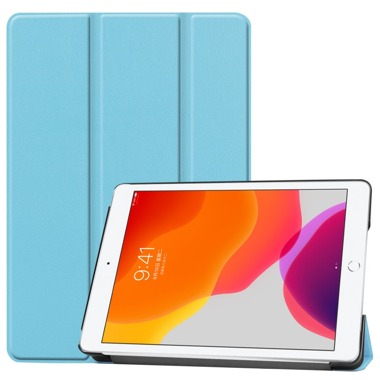 For iPad 10.2 Custer Texture Horizontal Flip Smart PU Leather Case with Sleep / Wake-up Function & Three-folding Holder (Sky Blue) - iPad 10.2 Cases by PMC TechLife | Online Shopping South Africa | PMC TechLife