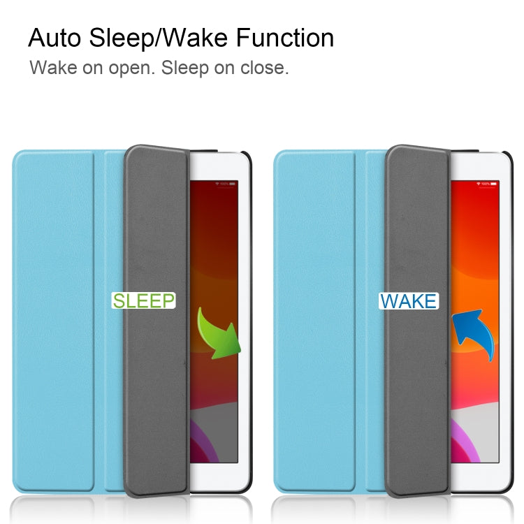 For iPad 10.2 Custer Texture Horizontal Flip Smart PU Leather Case with Sleep / Wake-up Function & Three-folding Holder (Sky Blue) - iPad 10.2 Cases by PMC TechLife | Online Shopping South Africa | PMC TechLife