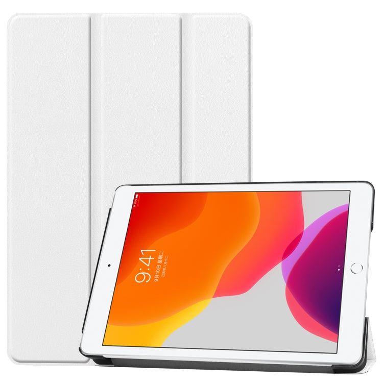 For iPad 10.2 Custer Texture Horizontal Flip Smart PU Leather Case with Sleep / Wake-up Function & Three-folding Holder (White) - iPad 10.2 Cases by PMC TechLife | Online Shopping South Africa | PMC TechLife
