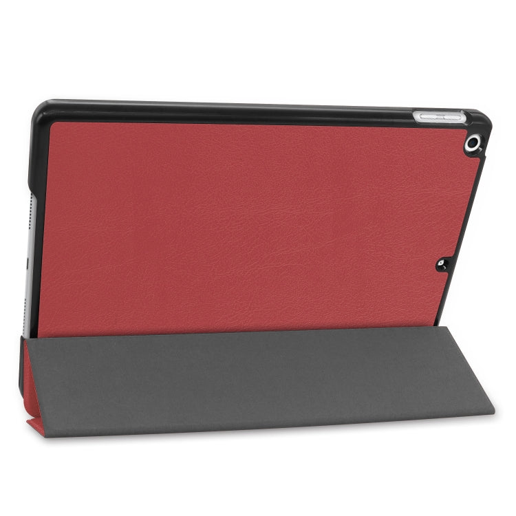 For iPad 10.2 Custer Texture Horizontal Flip Smart PU Leather Case with Sleep / Wake-up Function & Three-folding Holder (Wine Red) - iPad 10.2 Cases by PMC TechLife | Online Shopping South Africa | PMC TechLife