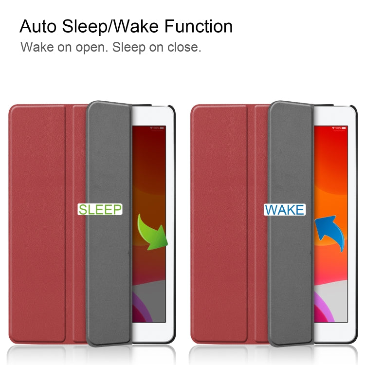 For iPad 10.2 Custer Texture Horizontal Flip Smart PU Leather Case with Sleep / Wake-up Function & Three-folding Holder (Wine Red) - iPad 10.2 Cases by PMC TechLife | Online Shopping South Africa | PMC TechLife
