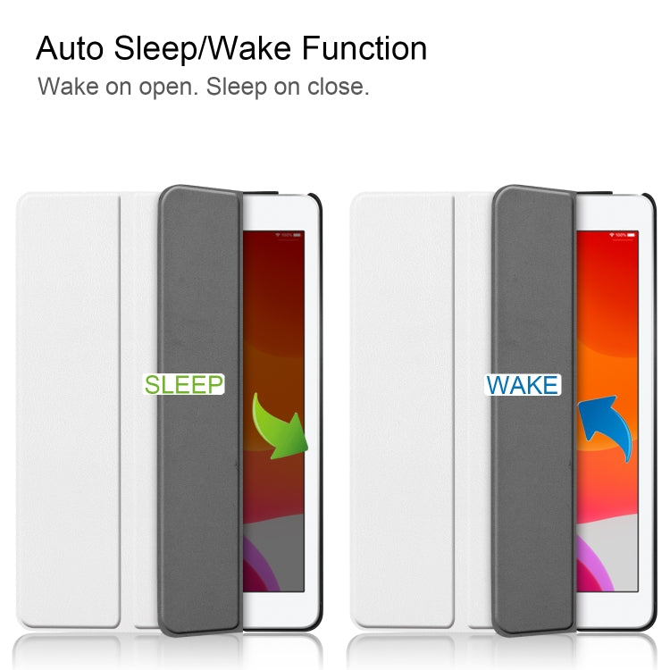 For iPad 10.2 Custer Texture Horizontal Flip Smart PU Leather Case with Sleep / Wake-up Function & Three-folding Holder (White) - iPad 10.2 Cases by PMC TechLife | Online Shopping South Africa | PMC TechLife