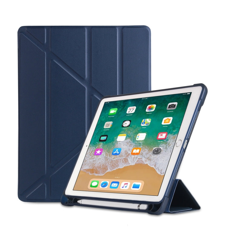 Multi-folding Shockproof TPU Protective Case for iPad 9.7 (2018) / 9.7 (2017) / air / air2, with Holder & Pen Slot(Blue) - iPad 9.7 (2018) & (2017) Cases by PMC TechLife | Online Shopping South Africa | PMC TechLife