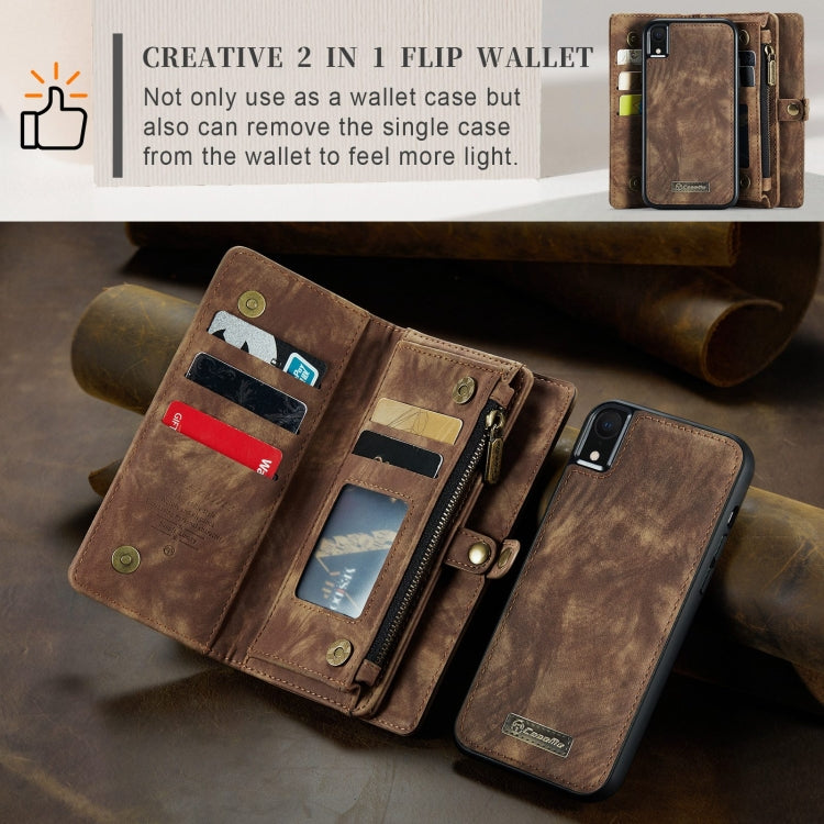 For iPhone XR CaseMe Detachable Multifunctional Horizontal Flip Leather Case with Card Slot & Holder & Zipper Wallet & Photo Frame (Brown) - More iPhone Cases by CaseMe | Online Shopping South Africa | PMC TechLife | Buy Now Pay Later Mobicred