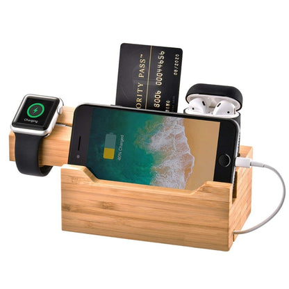 Multi-function Bamboo Charging Station Charger Stand Management Base with 3 USB Ports, EU Plug -  by PMC Jewellery | Online Shopping South Africa | PMC Jewellery