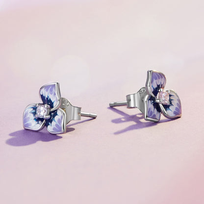 BSE860 Sterling Silver S925 White Gold Plated Zircon Pansy Stud Earrings - Stud Earrings & Earrings by PMC Jewellery | Online Shopping South Africa | PMC Jewellery