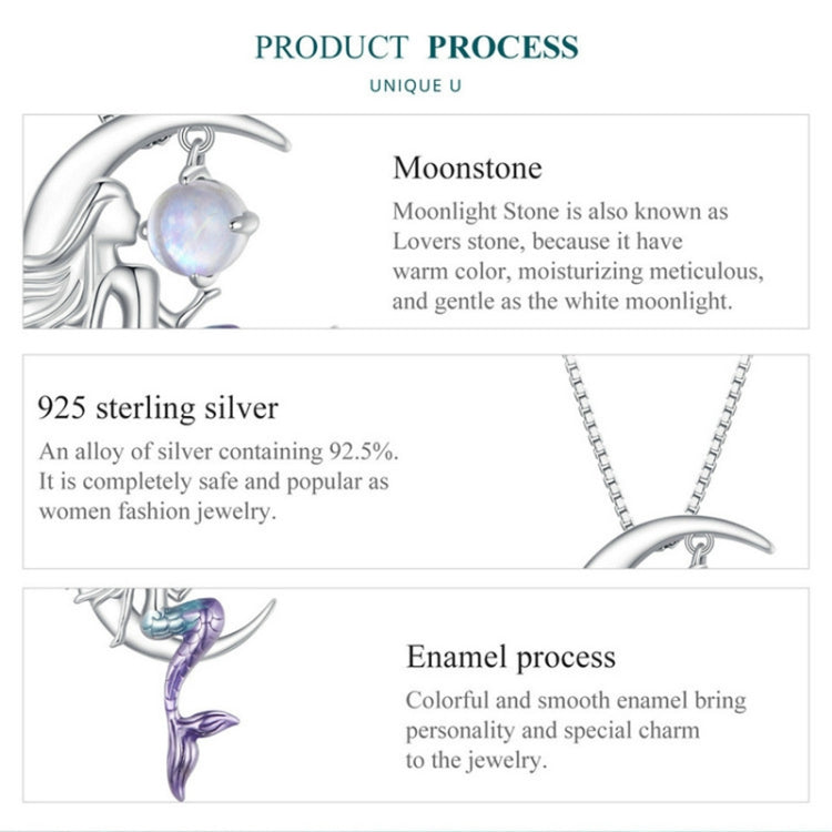 BSN338 Sterling Silver S925 White Gold Plated Moonstone Mermaid Necklace - Necklaces & Pendants by PMC Jewellery | Online Shopping South Africa | PMC Jewellery