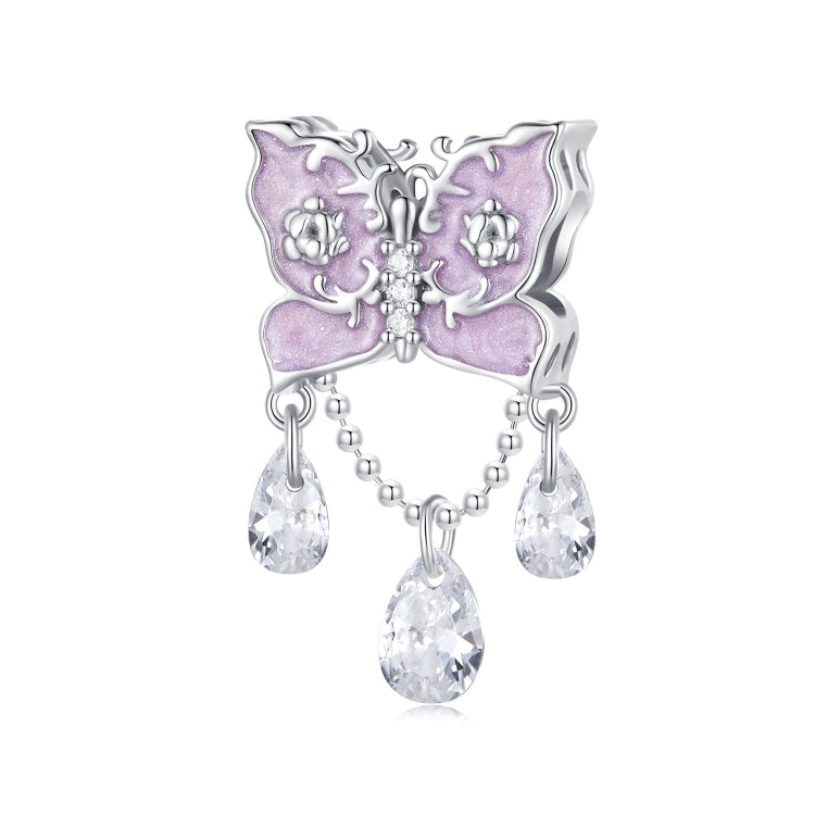 SCC2543 S925 Sterling Silver Necklace Pendant Accessories Purple Butterfly DIY Bracelet Beads - Jewelry Accessories by PMC Jewellery | Online Shopping South Africa | PMC Jewellery