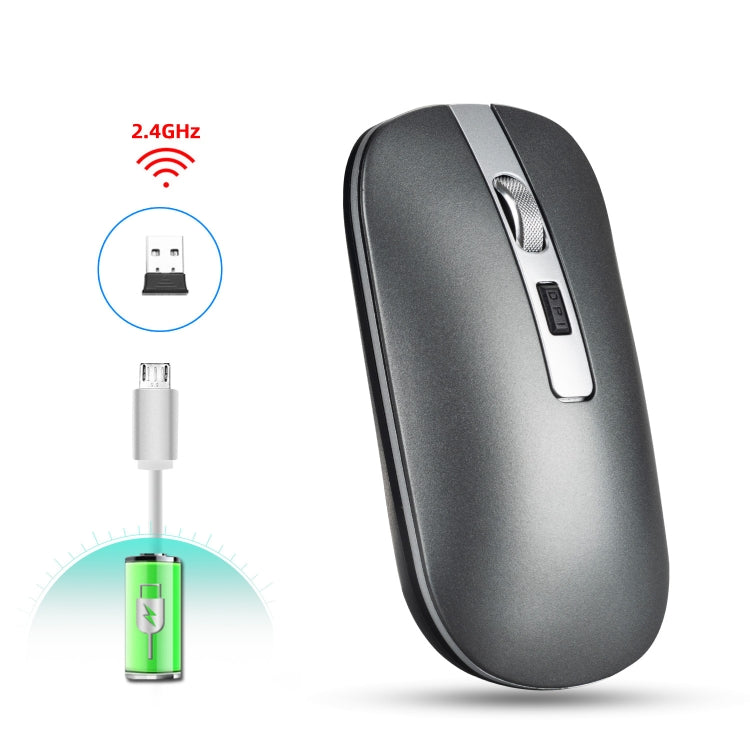 HXSJ M30 Rechargeable Wireless Mouse Metal Wheel Mute 2.4G Office Mouse 500 mAh Built-in Battery(Grey) - Wireless Mice by HXSJ | Online Shopping South Africa | PMC Jewellery | Buy Now Pay Later Mobicred