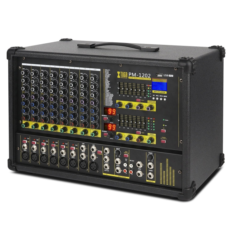 XTUGA PM1202 900W 10 Channel Stage Power Mixer 24Bit Multil-FX Processor Dual 99 DSP Effect DJ Amplifier (EU Plug) - Live Sound Effects Processors by XTUGA | Online Shopping South Africa | PMC TechLife