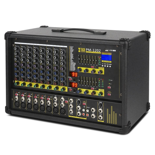 XTUGA PM1202 900W 10 Channel Stage Power Mixer 24Bit Multil-FX Processor Dual 99 DSP Effect DJ Amplifier (US Plug) - Live Sound Effects Processors by XTUGA | Online Shopping South Africa | PMC Jewellery