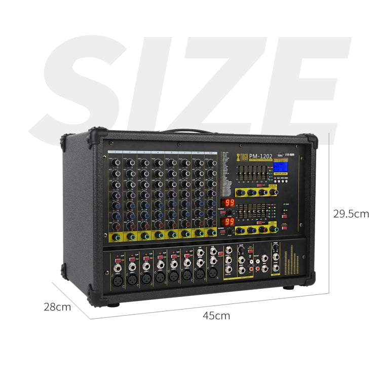 XTUGA PM1202 900W 10 Channel Stage Power Mixer 24Bit Multil-FX Processor Dual 99 DSP Effect DJ Amplifier (UK Plug) - Live Sound Effects Processors by XTUGA | Online Shopping South Africa | PMC TechLife