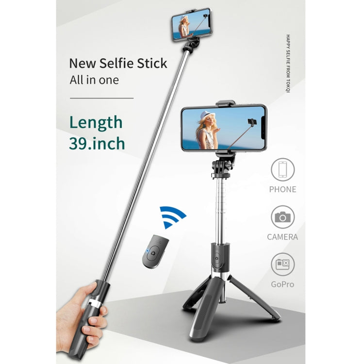 L02 100cm Multi-function Adjustable Bluetooth Self-timer Pole Tripod Selfie Stick (Black) - Selfie Sticks by PMC TechLife | Online Shopping South Africa | PMC TechLife