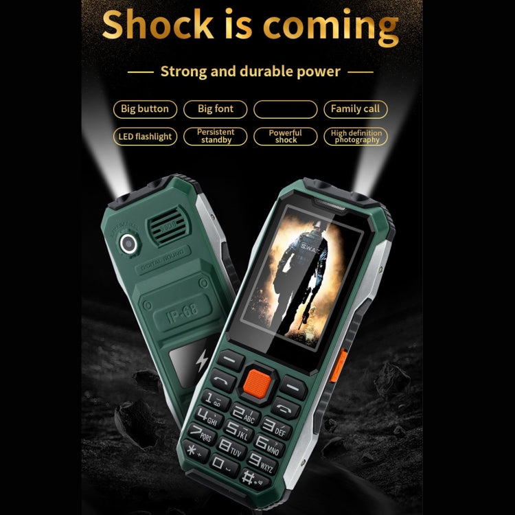 A6 Triple Proofing Elder Phone, Waterproof Shockproof Dustproof, 6800mAh Battery, 2.4 inch, 21 Keys, Bluetooth, LED Flashlight, FM, SOS, Dual SIM, Network: 2G(Green) - Others by PMC TechLife | Online Shopping South Africa | PMC TechLife