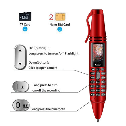 AK007 Mobile Phone, Multifunctional Remote Noise Reduction Back-clip Recording Pen with 0.96 inch Color Screen, Dual SIM Dual Standby, Support Bluetooth, GSM, LED Light, Handwriting(Black) - Others by PMC Jewellery | Online Shopping South Africa | PMC Jewellery