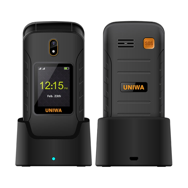 UNIWA V909T Flip Phone, 2.8 inch + 1.77 inch, UNISOC Tiger T107, Support Bluetooth, FM, Network: 4G, SOS, with Charge Dock Base(Black) - UNIWA by UNIWA | Online Shopping South Africa | PMC Jewellery