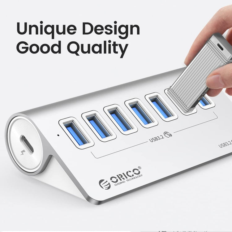 ORICO M3U7-G2 Aluminum Alloy 7-Port USB 3.2 Gen2 10Gbps HUB with 1m Cable (Silver) - free shipping - PMC TechLife - Order now!