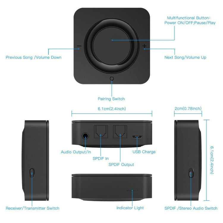 BT4842B Bluetooth V5.0+EDR  Wireless Bluetooth Transmitter Receiver Adapter Stereo Audio Music Adapter with 3.5mm Audio Cable(Black) - Audio Receiver Transmitter by PMC Jewellery | Online Shopping South Africa | PMC Jewellery