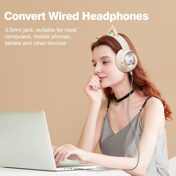 B5 Cat Ear Design USB-C / Type-C RGB Wireless Bluetooth HiFi Headset (Beige) - Multimedia Headset by PMC TechLife | Online Shopping South Africa | PMC TechLife