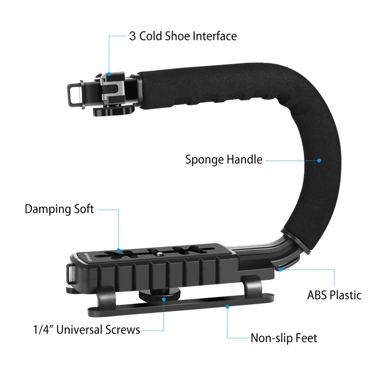 PULUZ U/C Shape 3-Head Cold Shoes Portable Handheld DV Bracket Stabilizer for All SLR Cameras and Home DV Camera - free shipping - PMC TechLife - Order now!